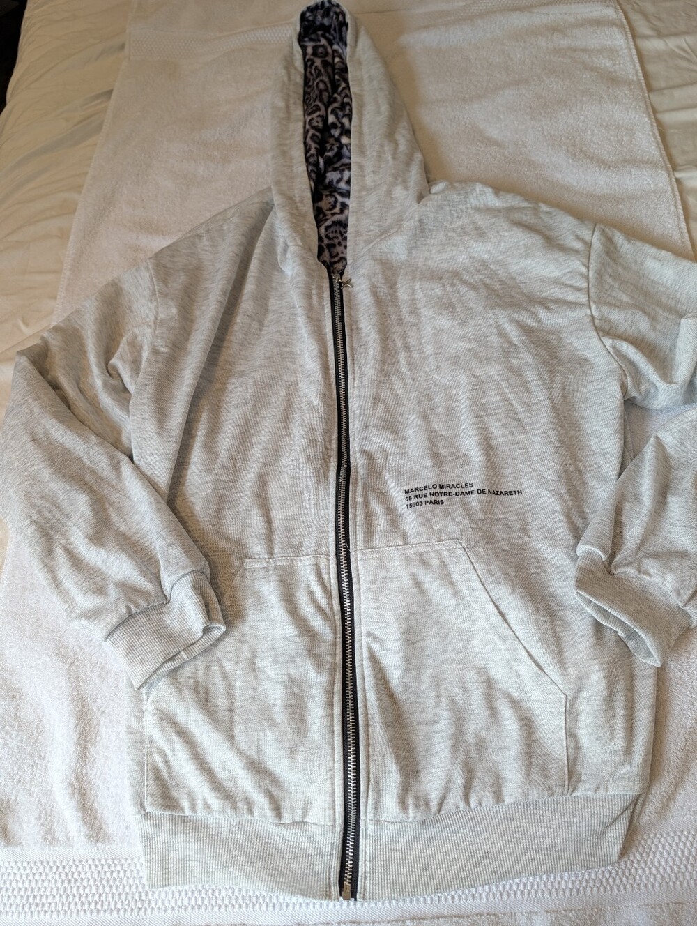 Marcelo Miracles Paris Heather Grey Zip Up Hoodie Leopard Fur Lined Star Pull M